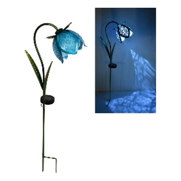 Solar Stake - Glass Flower, Blue